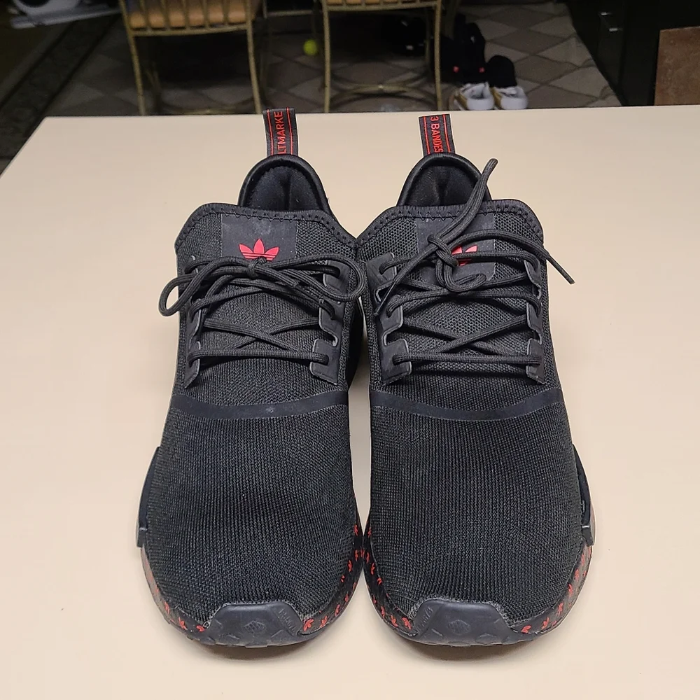 Adidas NMD R1 Black Scarlet Trefoil casual running sneakers size 13
